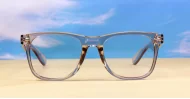 Square blue blocker glasses with silver accents and quality steel hinges