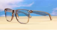 Square blue blocker glasses with silver accents and quality steel hinges
