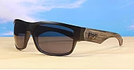 LOCS Hardcore 91113 men's UV400 sunglasses in black with wood print temples and super dark Category 3 lenses