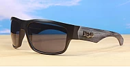 LOCS Hardcore 91113 men's UV400 sunglasses in black with wood print temples and super dark Category 3 lenses