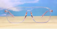 Square blue blocker glasses with silver accents and quality steel hinges