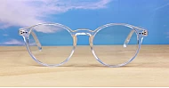 Large round anti blue light glasses with silver stud detail and flexible steel hinges