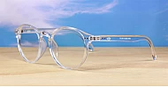 Large round anti blue light glasses with silver stud detail and flexible steel hinges