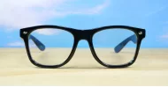Classic vintage-shape black blue blocker glasses with flexible hinges