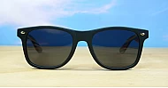 Skate unisex polarised sunglasses with matte black frames and bamboo arms with multi-coloured stripes