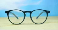 Round computer glasses with silver accents, inner temple wire core and steel hinges