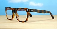 Computer glasses in black and clear gradient or warm tortoise with inner wire temples and steel hinges