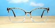 Subtle cat-eye TR90 anti blue light glasses in tortoise with clear or turquoise accents and wire-core temples