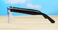 Computer glasses in black and clear gradient or warm tortoise with inner wire temples and steel hinges