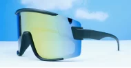 Zest retro sports sunglasses with matte black frames and bold mirror lenses