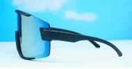 Zest retro sports sunglasses with matte black frames and bold mirror lenses