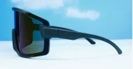 Zest retro sports sunglasses with matte black frames and bold mirror lenses