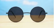 Beatle round metal polarised sunglasses in medium size with Lennon style frames