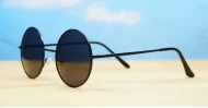 Beatle round metal polarised sunglasses in medium size with Lennon style frames