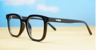 Strong square anti blue light glasses with silver detailing and silver temple pins