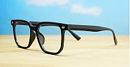 Strong rectangular blue light glasses with silver detailing and steel hinges