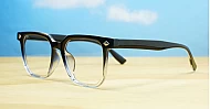 Strong rectangular blue light glasses with silver detailing and steel hinges