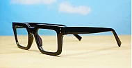 Sleek rectangular blue light glasses with silver detailing and robust steel hinges