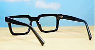 Sleek rectangular blue light glasses with silver detailing and robust steel hinges