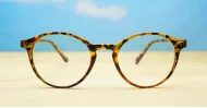 Round tortoise anti blue light glasses with gold accents and steel hinges