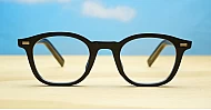 Small round black blue block glasses with vintage-style frame and wire-core temples