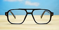 Chunky aviator blue blocker glasses in black with wire-core temples and steel hinges