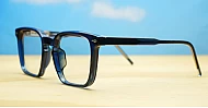 Chunky square blue blue blocker glasses with wire-core temples and steel hinges