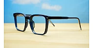 Chunky square blue blue blocker glasses with wire-core temples and steel hinges