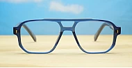 Chunky aviator computer glasses in crystal matte blue with wire-core temples and steel hinges