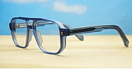 Chunky aviator computer glasses in crystal matte blue with wire-core temples and steel hinges