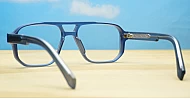 Chunky aviator computer glasses in crystal matte blue with wire-core temples and steel hinges