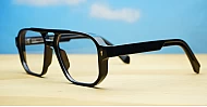 Chunky aviator blue blocker glasses in black with wire-core temples and steel hinges