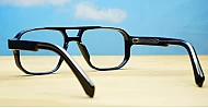 Chunky aviator blue blocker glasses in black with wire-core temples and steel hinges