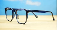 Crystal blue light glasses with translucent blue frame and steel hinges