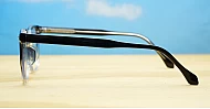 Black to clear fade blue light glasses with wire-core temples and steel hinges