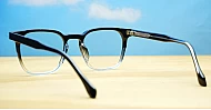 Black to clear fade blue light glasses with wire-core temples and steel hinges