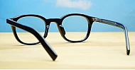 Small round black blue block glasses with vintage-style frame and wire-core temples