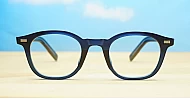 Medium round crystal blue anti blue light glasses with wire-core temples