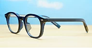 Medium round crystal blue anti blue light glasses with wire-core temples