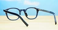 Medium round crystal blue anti blue light glasses with wire-core temples