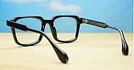 Chunky square shiny black blue light glasses with inner wire temples and steel hinges