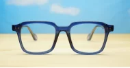 Chunky square blue blue light glasses with inner wire temples and steel hinges