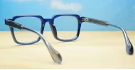 Chunky square blue blue light glasses with inner wire temples and steel hinges
