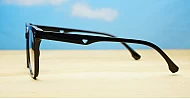 Square black anti blue light glasses with silver details and silver pins on the temples