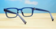 Clear blue blue blocker glasses with silver pin temple detailing