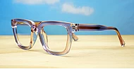 Small rectangular pink fade anti blue light glasses with translucent finish