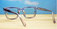 Small rectangular pink fade anti blue light glasses with translucent finish