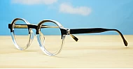 Round clear to black fade computer glasses with two-tone gradient finish