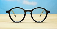 Black round vintage style anti blue light glasses with clean undetailed fram