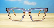 Small rectangular pink fade anti blue light glasses with translucent finish